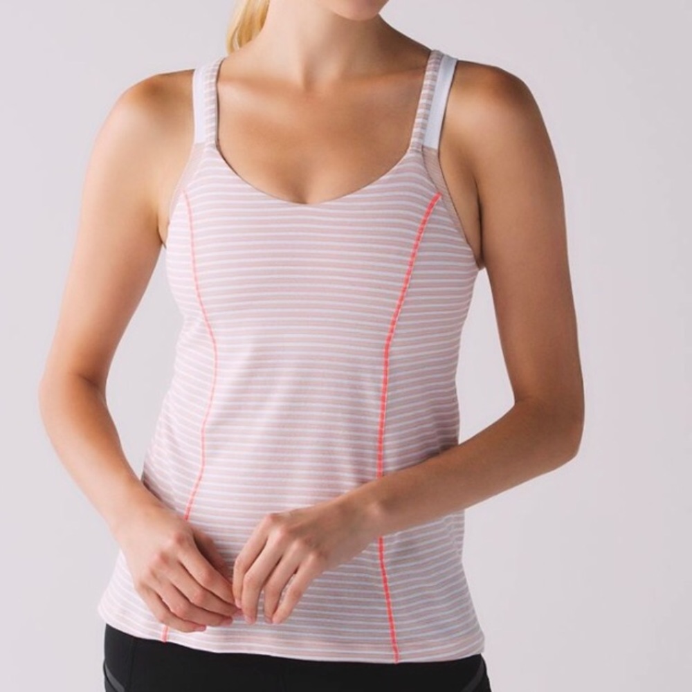 Lululemon Run For Gold Pink Striped Bra Tank Top